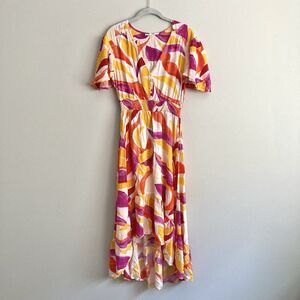 Abel the Label ATL Maxi Hi Low V Neck Short Sleeve Colorful Dress Size Large